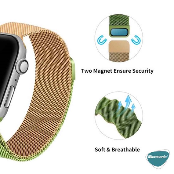 Microsonic Apple Watch SE 2022 44mm Kordon Dual Color Luxe Metal Twist Yeşil Lila 3