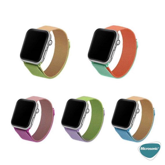 Microsonic Apple Watch Series 9 41mm Kordon Dual Color Luxe Metal Twist Yeşil Turuncu 5