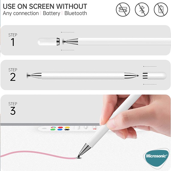 Microsonic Pencil Ultra Hassas Dokunmatik Çizim Kalemi Beyaz 3