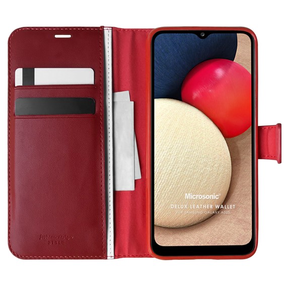 Microsonic Samsung Galaxy A02s Kılıf Delux Leather Wallet Kırmızı 1