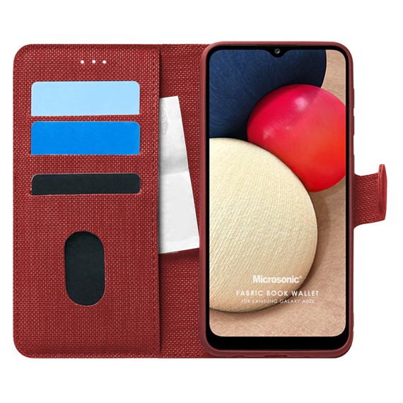 Microsonic Samsung Galaxy A02s Kılıf Fabric Book Wallet Kırmızı 1