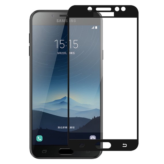 Microsonic Samsung Galaxy C8 Tam Kaplayan Temperli Cam Ekran koruyucu Kırılmaz Film Siyah 1