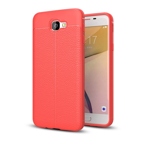 Microsonic Samsung Galaxy J5 Prime Kılıf Deri Dokulu Silikon Kırmızı 1