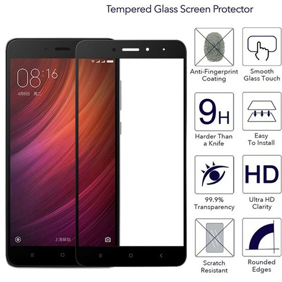 Microsonic Xiaomi Redmi Note 4X Tam Kaplayan Temperli Cam Ekran koruyucu Kırılmaz Film Siyah 3