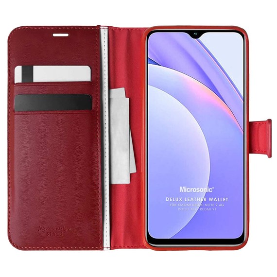 Microsonic Xiaomi Poco M3 Kılıf Delux Leather Wallet Kırmızı 1
