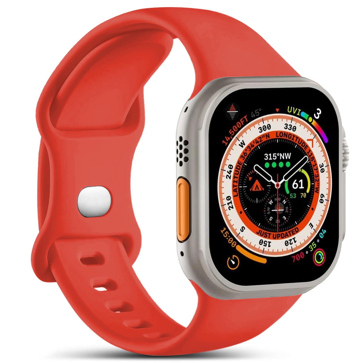 Microsonic Apple Watch Series 8 45mm Kordon ActiveFlex Wristband Kırmızı