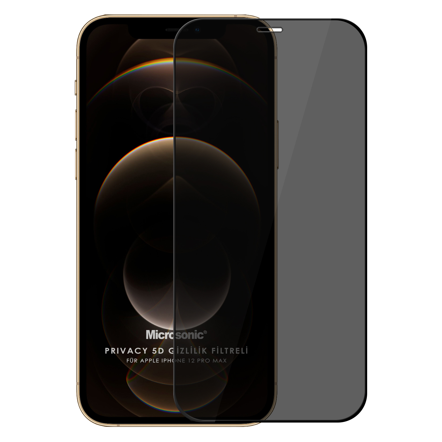 Microsonic Apple iPhone 12 Pro Max Privacy 5D Gizlilik Filtreli Cam Ekran Koruyucu Siyah