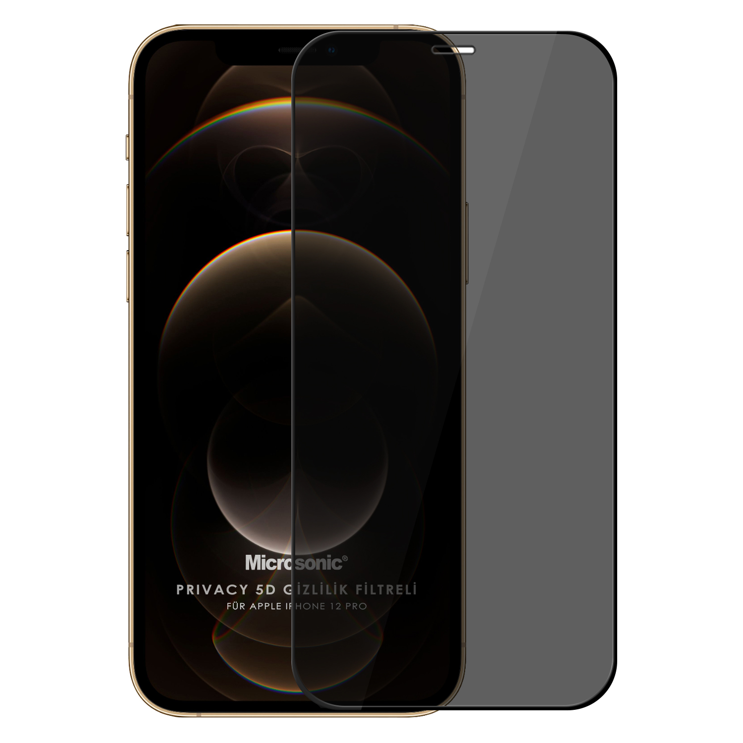 Microsonic Apple iPhone 12 Pro Privacy 5D Gizlilik Filtreli Cam Ekran Koruyucu Siyah