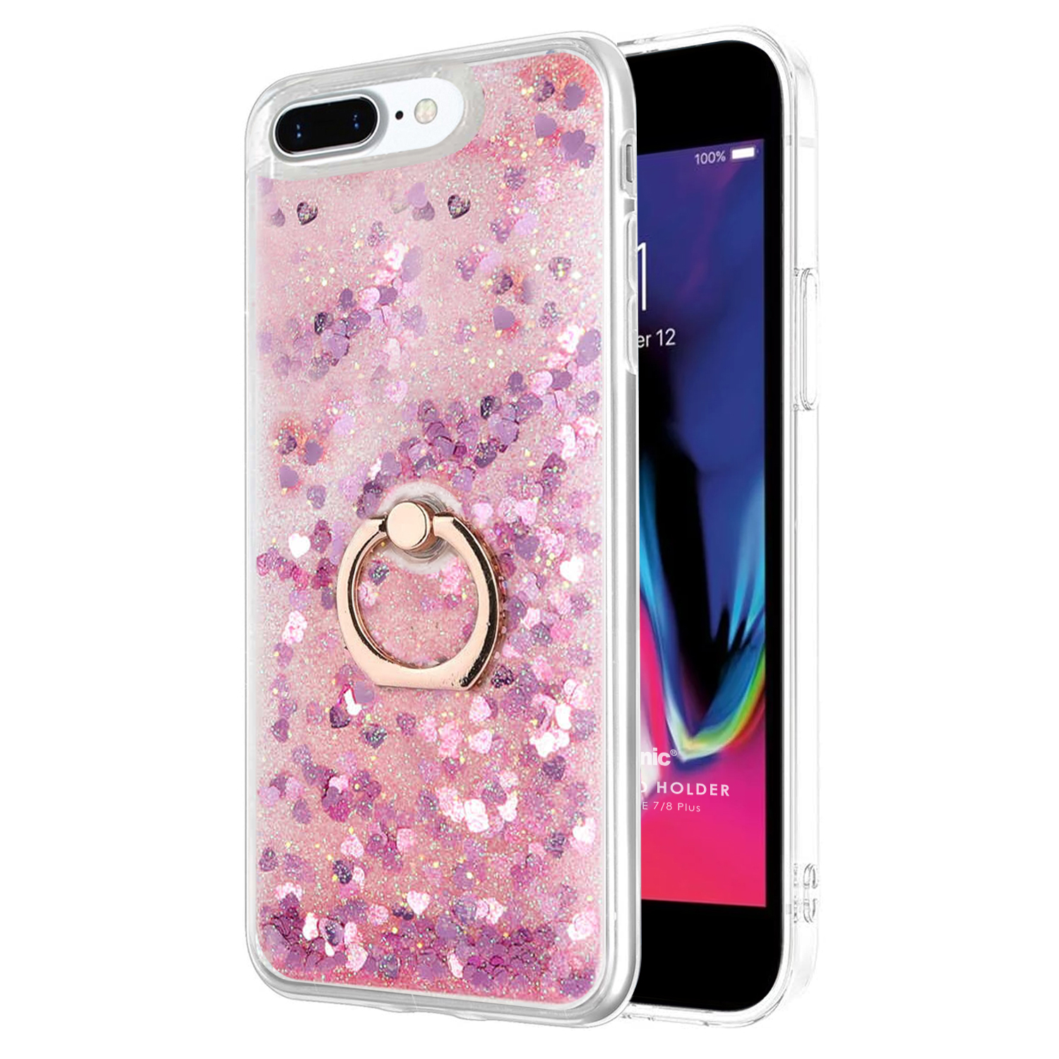 Microsonic Apple iPhone 7 Plus Kılıf Glitter Liquid Holder Pembe