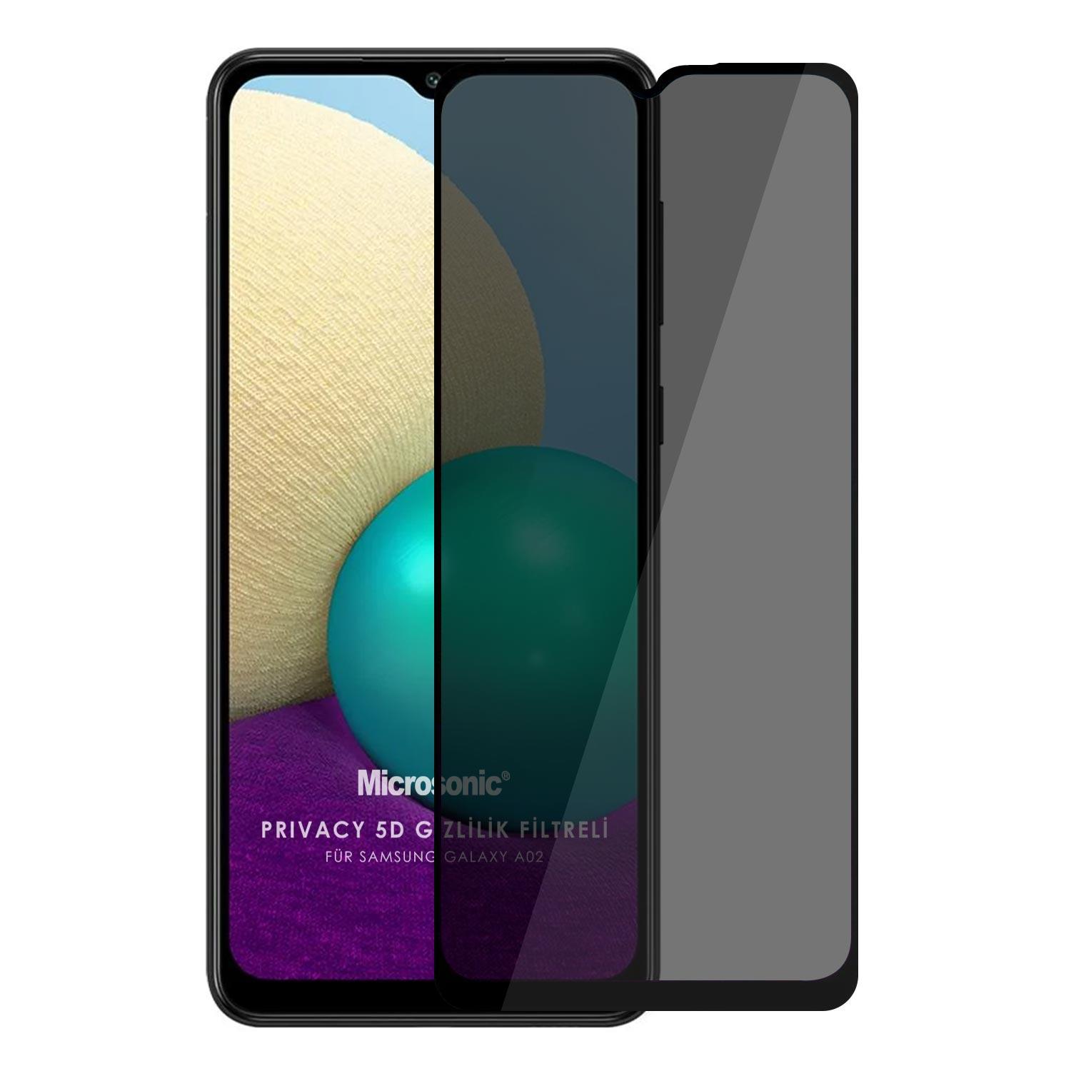 Microsonic Samsung Galaxy A02 Privacy 5D Gizlilik Filtreli Cam Ekran Koruyucu Siyah
