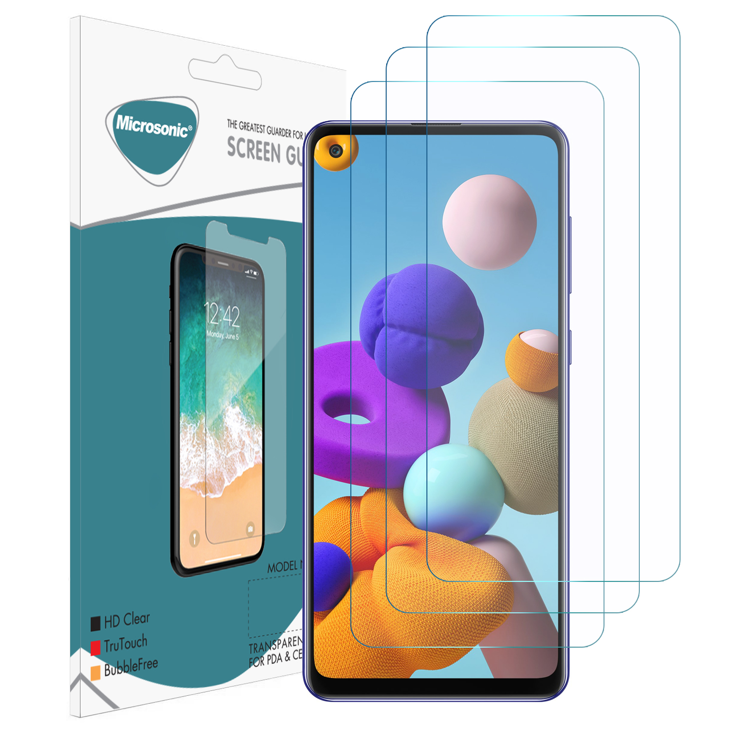 Microsonic Samsung Galaxy A21s Screen Protector Nano Glass 3 Pack