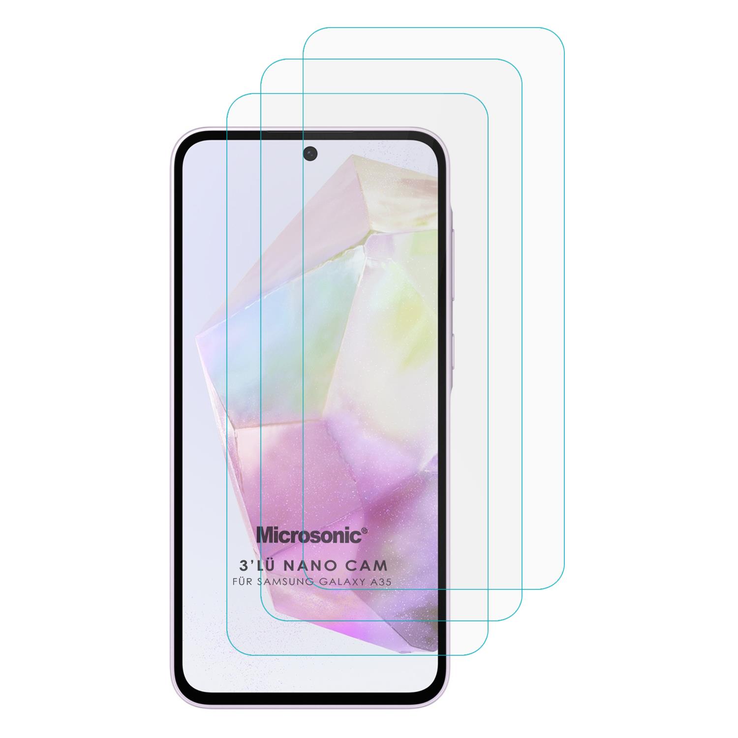 Microsonic Samsung Galaxy A35 Screen Protector Nano Glass Cam Ekran Koruyucu 3 lü Paket