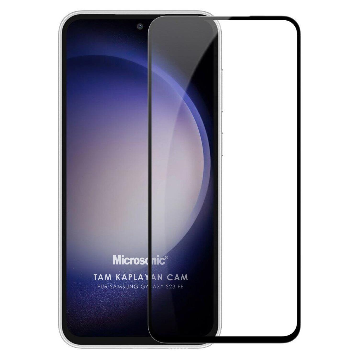 Microsonic Samsung Galaxy S23 FE Tam Kaplayan Temperli Cam Ekran Koruyucu Siyah