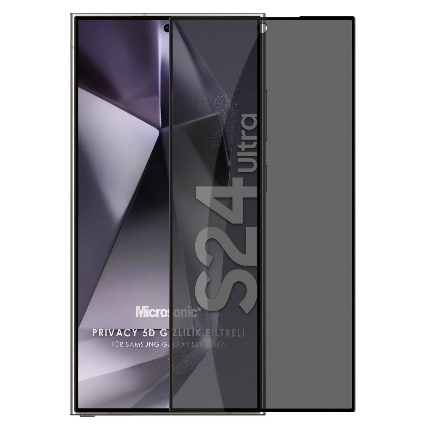 Microsonic Samsung Galaxy S24 Ultra Privacy 5D Gizlilik Filtreli Cam Ekran Koruyucu Siyah