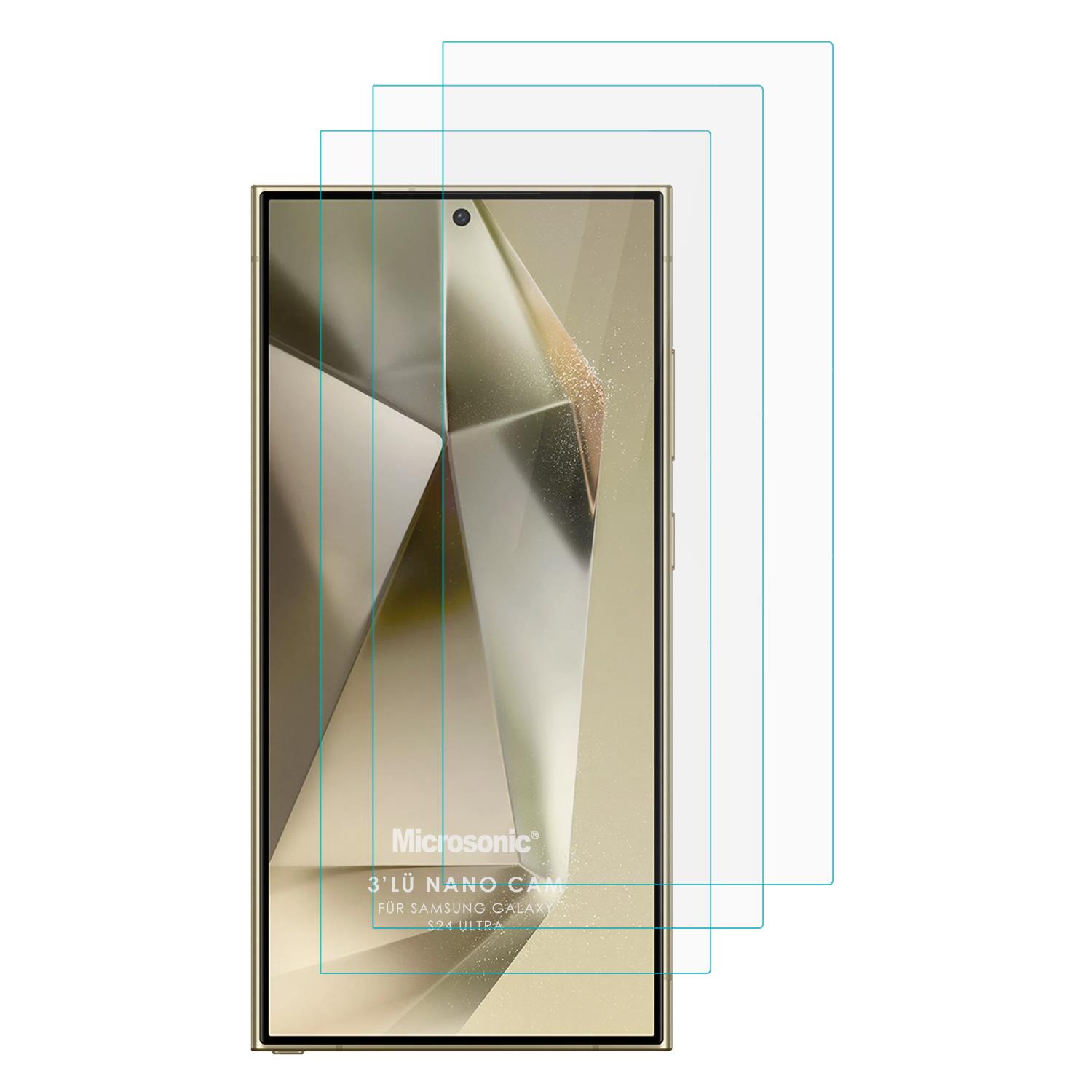 Microsonic Samsung Galaxy S24 Ultra Screen Protector Nano Glass Cam Ekran Koruyucu 3 lü Paket