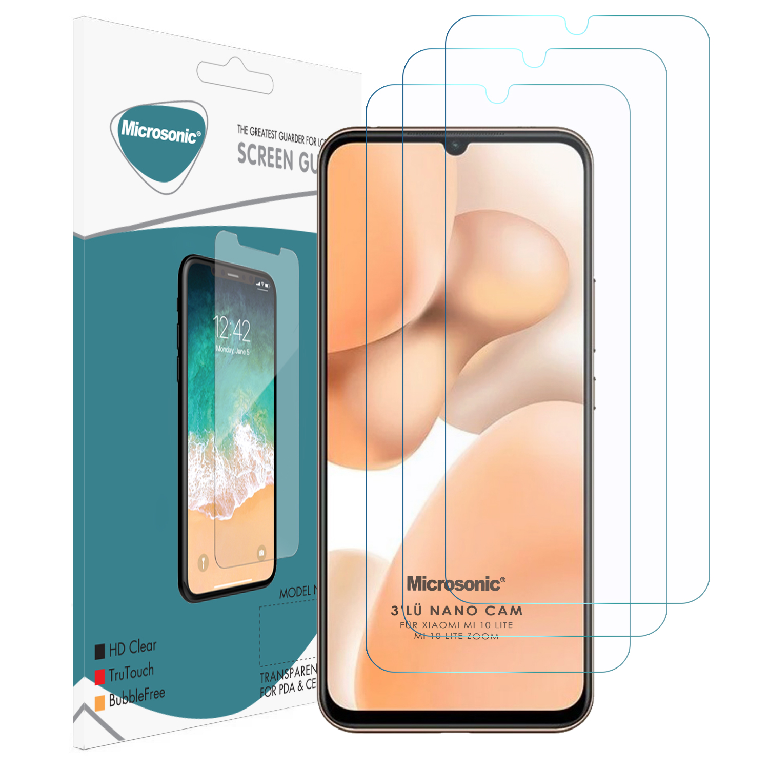 Microsonic Xiaomi Mi 10 Lite Screen Protector Nano Glass Cam Ekran Koruyucu 3 Pack