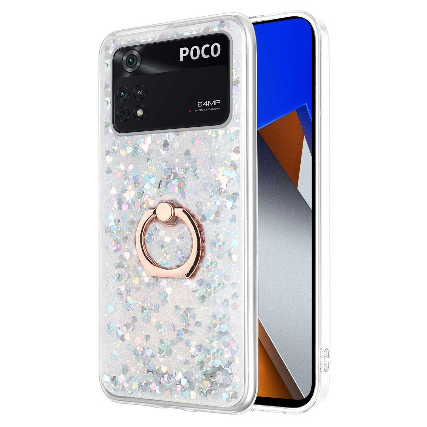 Microsonic Xiaomi Poco X4 Pro 5G Kılıf Glitter Liquid Holder Gümüş