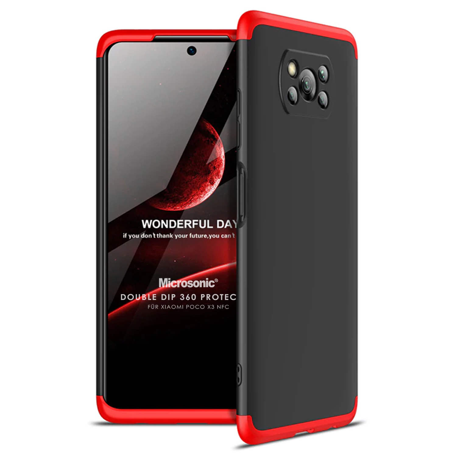 Microsonic Xiaomi Poco X3 NFC Kılıf Double Dip 360 Protective Siyah Kırmızı