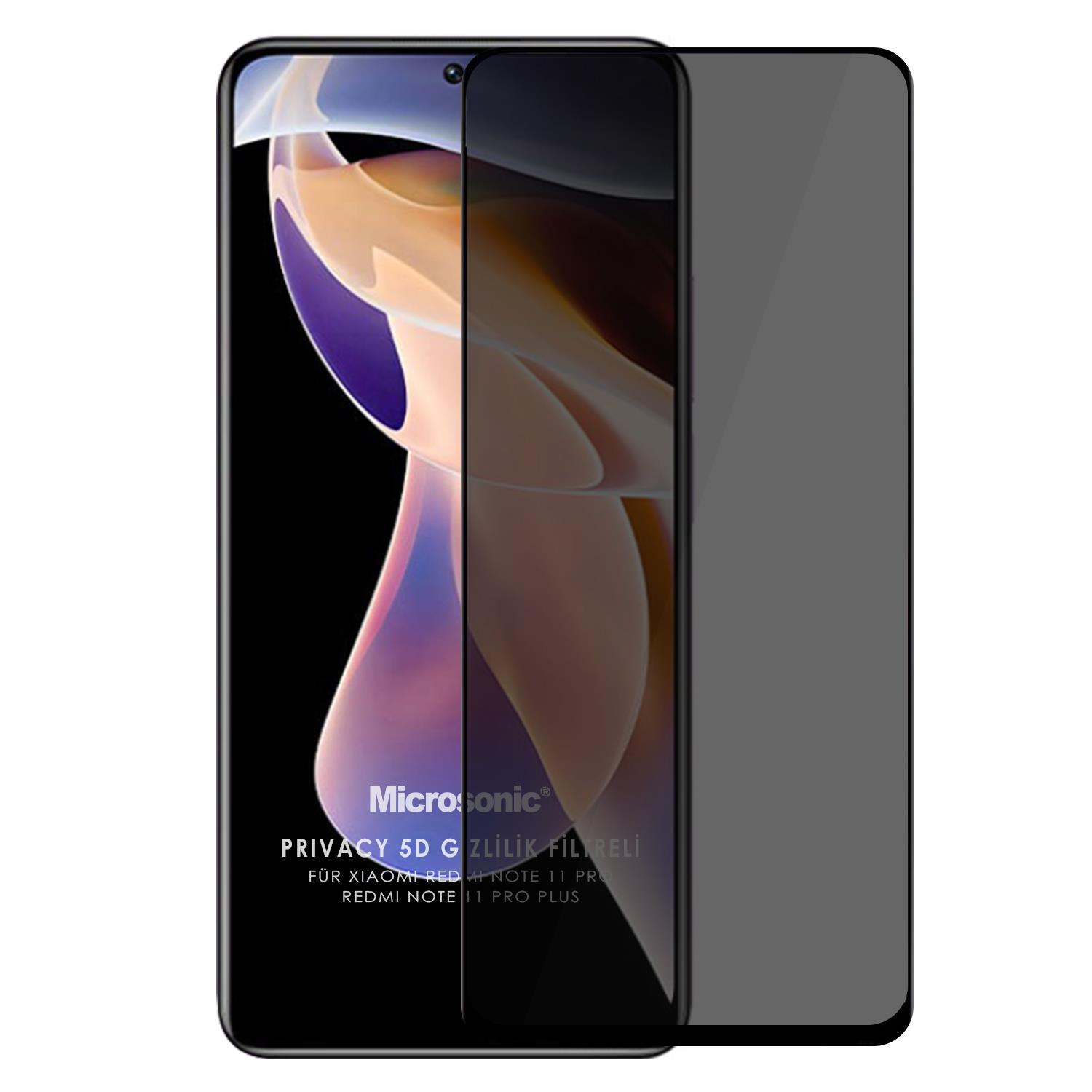 Microsonic Xiaomi Redmi Note 11 Pro Plus Privacy 5D Gizlilik Filtreli Cam Ekran Koruyucu Siyah