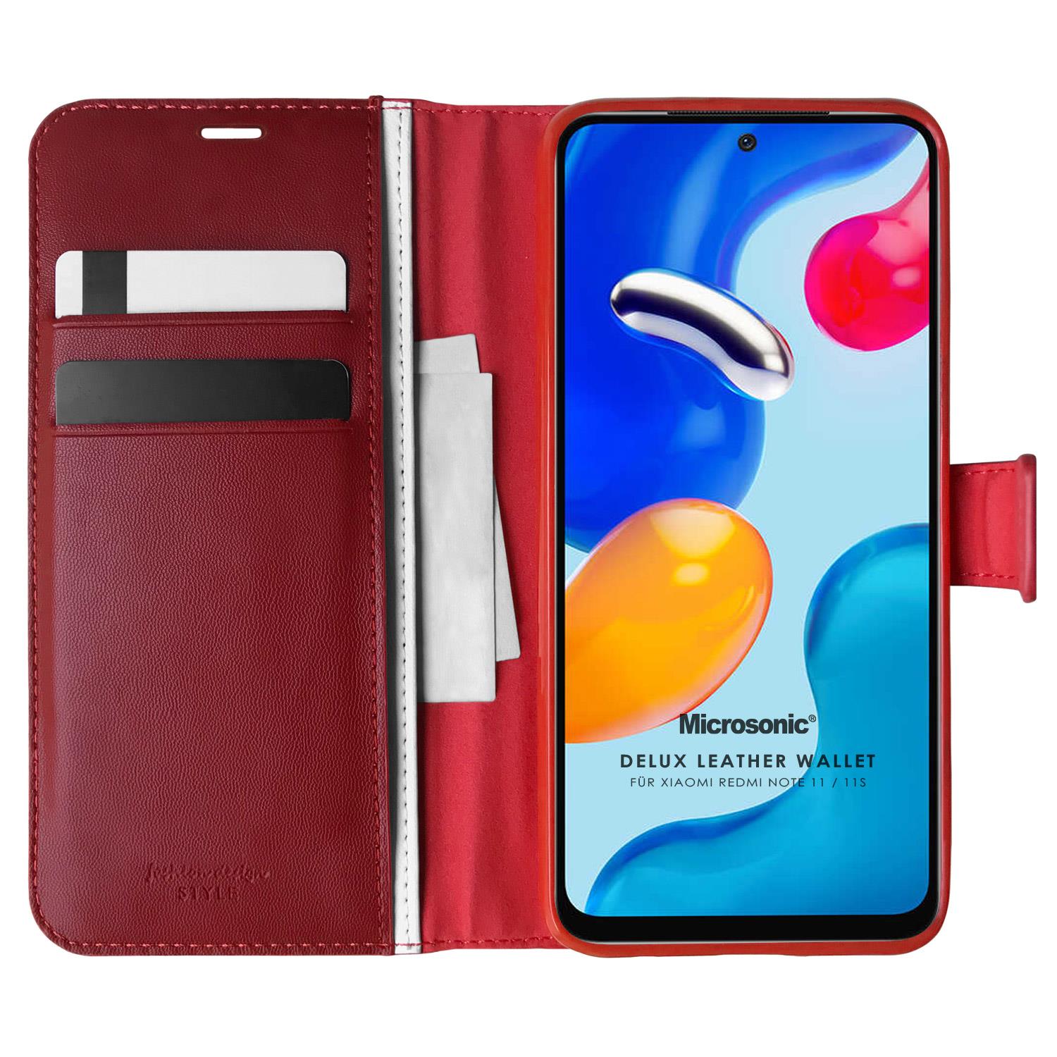 Microsonic Xiaomi Redmi Note 11S Kılıf Delux Leather Wallet Kırmızı