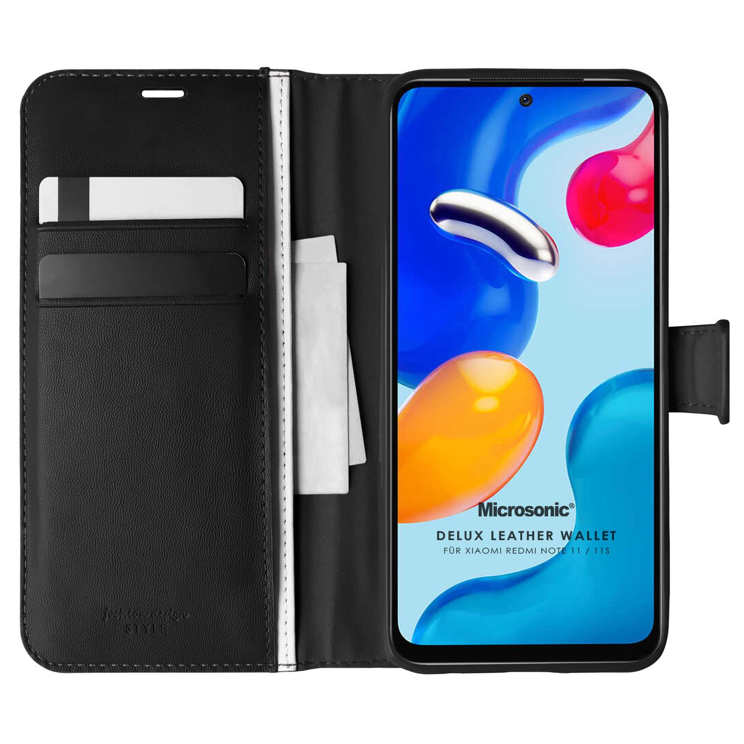 Microsonic Xiaomi Redmi Note 11S Kılıf Delux Leather Wallet Siyah