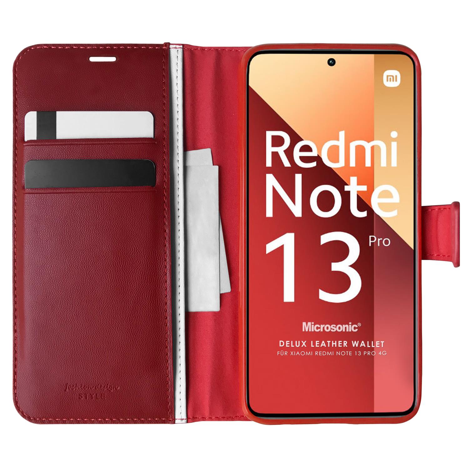 Microsonic Xiaomi Redmi Note 13 Pro 4G Kılıf Delux Leather Wallet Kırmızı