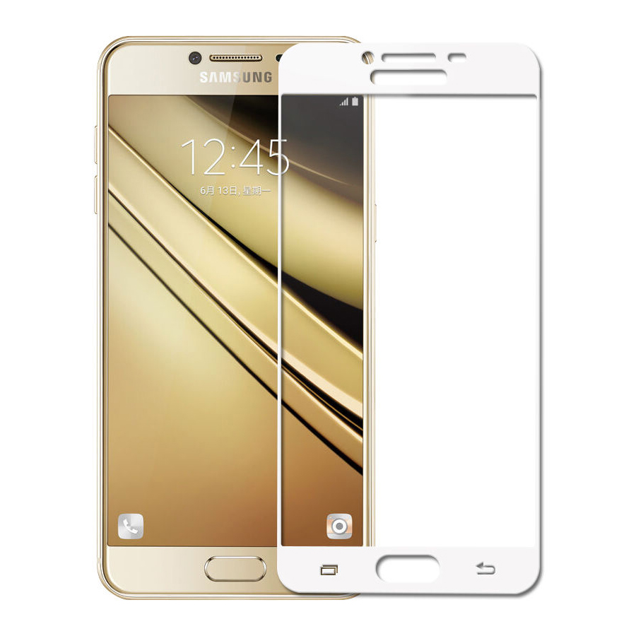 Microsonic Samsung Galaxy C7 3D Kavisli Temperli Cam Ekran koruyucu Kırılmaz Film Beyaz
