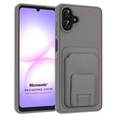 Microsonic Samsung Galaxy A08 Kılıf PocketPro Litchi Gri