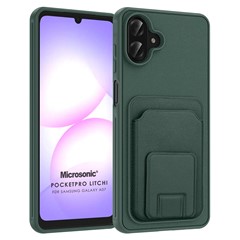 Microsonic Samsung Galaxy A08 Kılıf PocketPro Litchi Koyu Yeşil