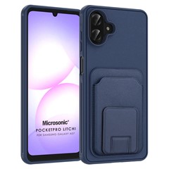 Microsonic Samsung Galaxy A08 Kılıf PocketPro Litchi Lacivert