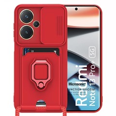 Microsonic Xiaomi Redmi Note 13 Pro Plus 5G Kılıf Multifunction Silicone Kırmızı
