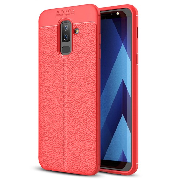 Microsonic Samsung Galaxy A6 Plus 2018 Kılıf Deri Dokulu Silikon Kırmızı 1