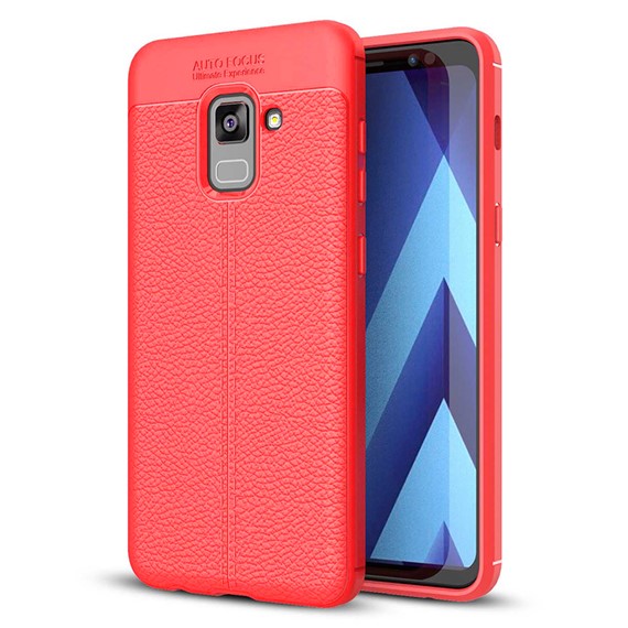 Microsonic Samsung Galaxy A8 Plus 2018 Kılıf Deri Dokulu Silikon Kırmızı 1