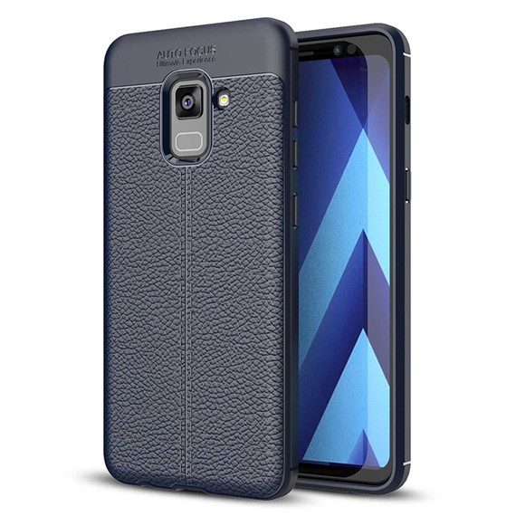 Microsonic Samsung Galaxy A8 Plus 2018 Kılıf Deri Dokulu Silikon Lacivert 1