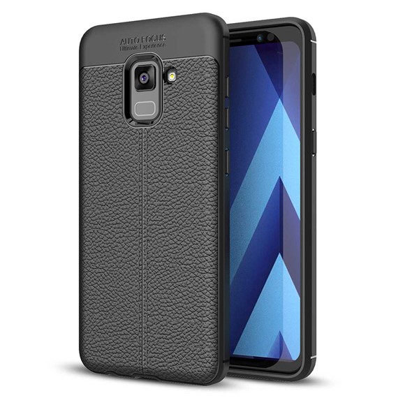 Microsonic Samsung Galaxy A8 Plus 2018 Kılıf Deri Dokulu Silikon Siyah 1