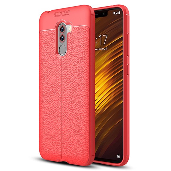 Microsonic Xiaomi Pocophone F1 Kılıf Deri Dokulu Silikon Kırmızı 1