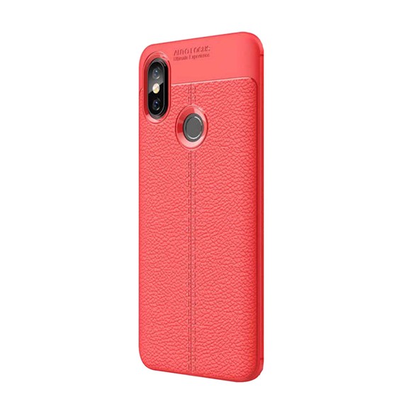Microsonic Xiaomi Redmi S2 Kılıf Deri Dokulu Silikon Kırmızı 2