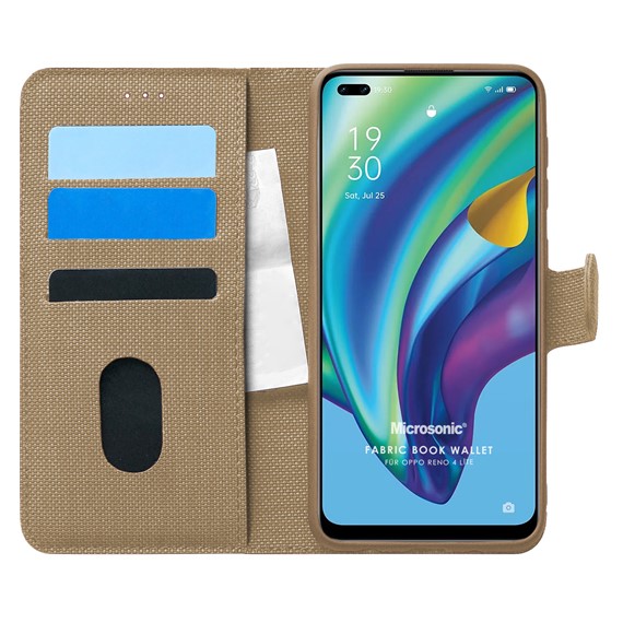 Microsonic Oppo Reno 4 Lite Kılıf Fabric Book Wallet Gold 1