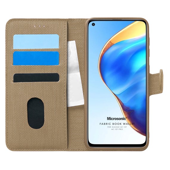 Microsonic Xiaomi Mi 10T Pro Kılıf Fabric Book Wallet Gold 1