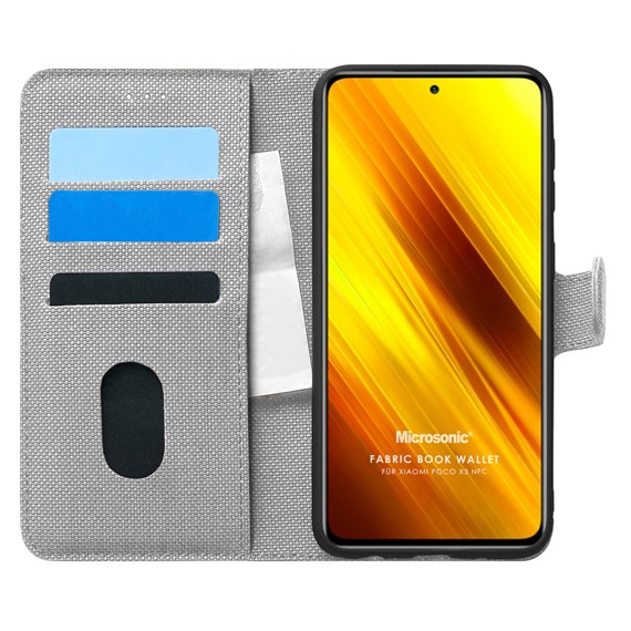 Microsonic Xiaomi Poco X3 NFC Kılıf Fabric Book Wallet Gri 1