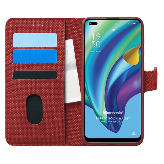 Microsonic Oppo Reno 4 Lite Kılıf Fabric Book Wallet Kırmızı 1