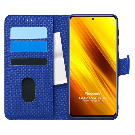 Microsonic Xiaomi Poco X3 NFC Kılıf Fabric Book Wallet Lacivert 1