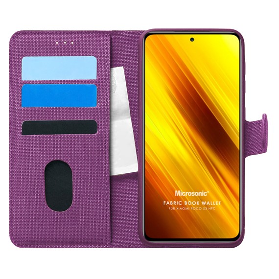 Microsonic Xiaomi Poco X3 NFC Kılıf Fabric Book Wallet Mor 1