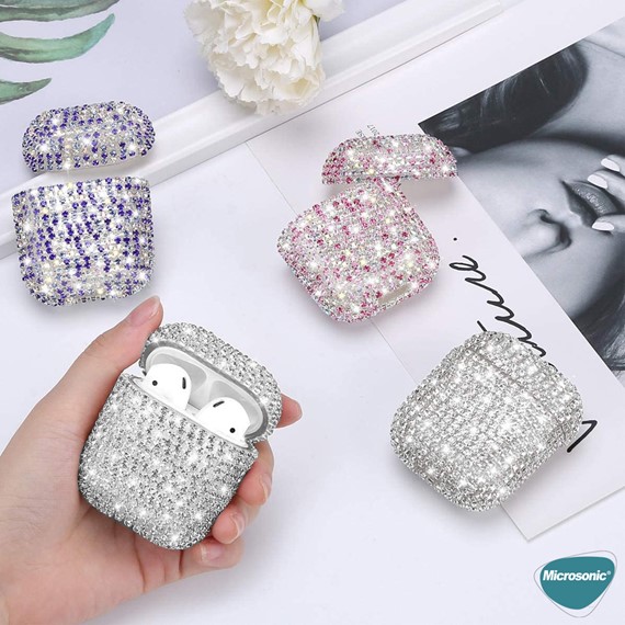 Microsonic Airpods 4 Nesil ANC Kılıf Diamond Swarovski Görünümlü Taşlı Pembe 5