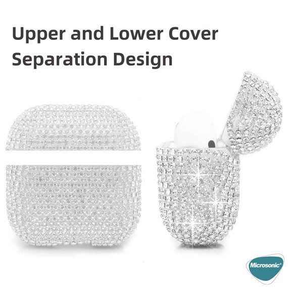 Microsonic Airpods 4 Nesil ANC Kılıf Diamond Swarovski Görünümlü Taşlı Pembe 4
