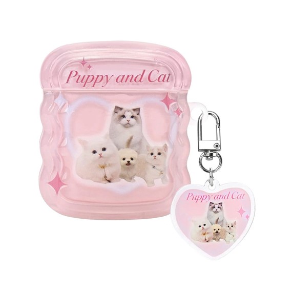 Microsonic AirPods 1 Nesil 2 Nesil Kılıf Figure Series Puppy and Cat Pembe 1