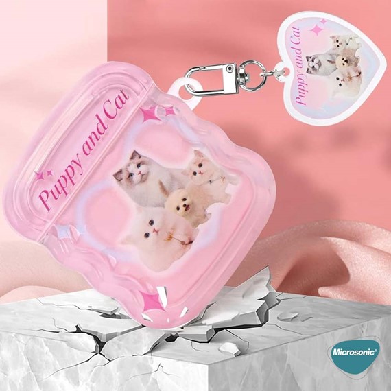 Microsonic AirPods 1 Nesil 2 Nesil Kılıf Figure Series Puppy and Cat Pembe 2