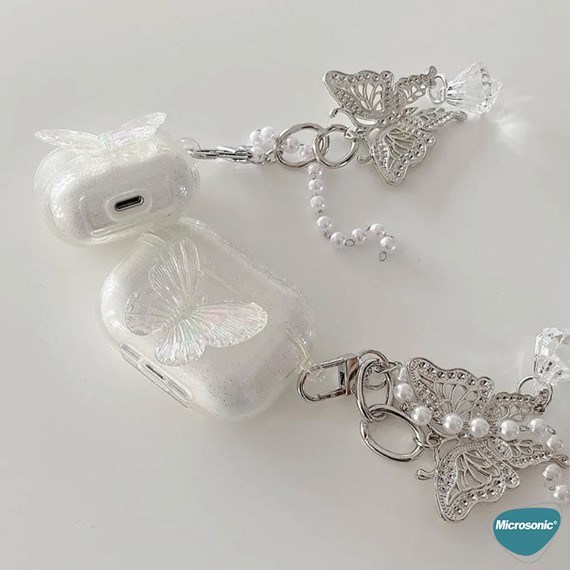 Microsonic Airpods 4 Nesil ANC Kılıf Kelebek Figürlü Parıltılı Şeffaf 3