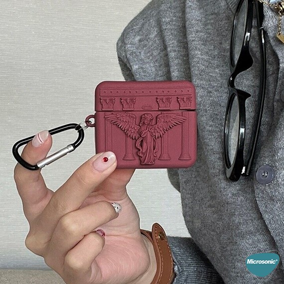 Microsonic Airpods 4 Nesil ANC Kılıf Cartoon Figürlü Silikon Praying Angel Bordo 2