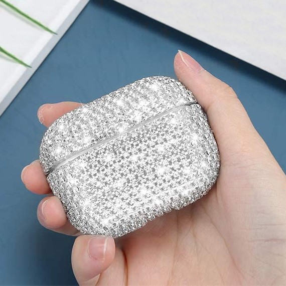 Microsonic Airpods 4 Nesil ANC Kılıf Diamond Swarovski Görünümlü Taşlı Gümüş 2
